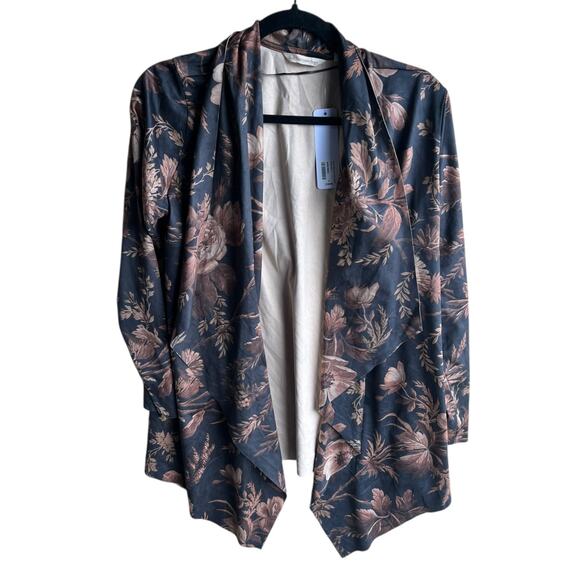 Soft Surroundings Shape Drape Faux Suede Jacket SMALL Floral Fall Brown NEW - Picture 2 of 12